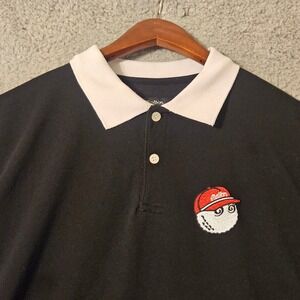 Malbon Golf Mens XL Black Pique Polo Shirt White Collar Buckets Logo Cotton